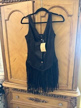 Black Suede Fringe Mini Dress